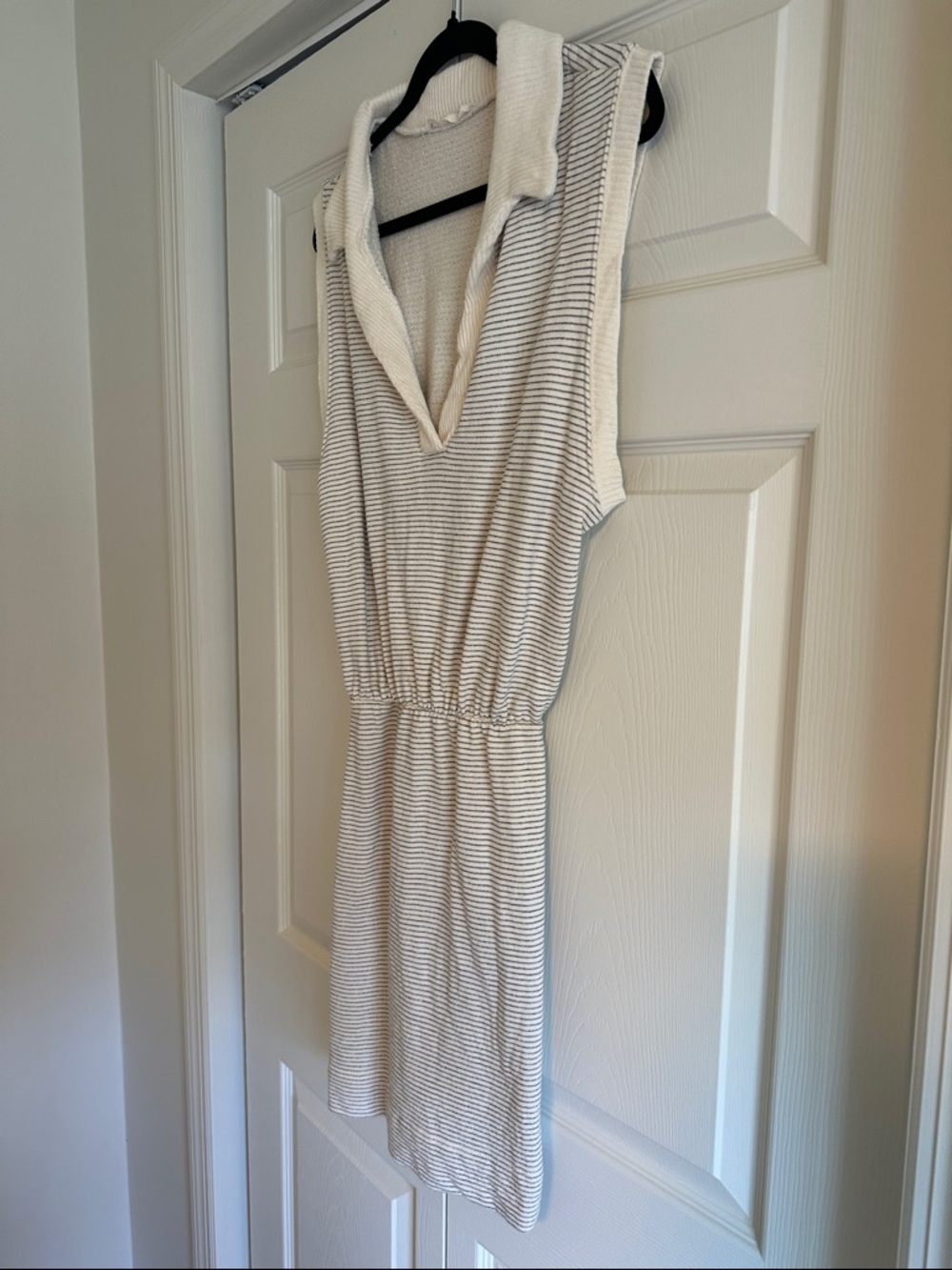 By Together Sleeveless Polo Mini Dress in Cream and Gray Stripes